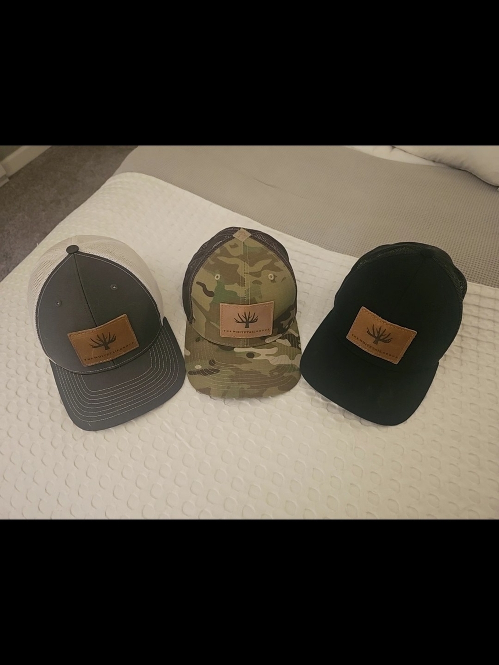 Leather Patch Trucker Hat - Black, Camo & Charcoal